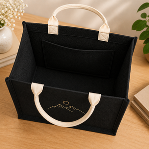 Jute Shopping <b>Bag</b> Black Mountain Design Top Handle <b>Medium</b> <b>Size</b> Daily Use - Product Image 5