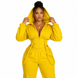 Crop Top Hoodie Long Jogger Outfits Women Athletic Apparel Custom Ladies Women Blank Cropped Hoodie Short Sets men's jackets - Product Image 4