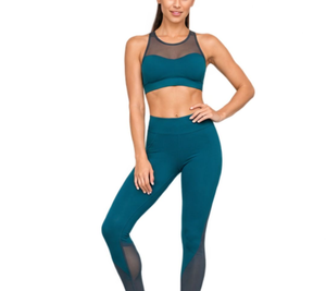 Breathable Lightweight Plus Size Simple Seamless Yoga <b>Bra</b> Leggings Set <b>Sheer</b> Panel Crop Top Two Piece Activewear For Women - Product Image 1