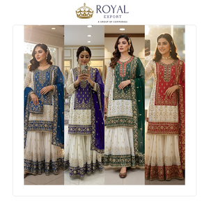 Fabricant indien de vêtements de créateurs vendant des ensembles sharara en faux georgette de la meilleure qualité avec broderies pour femmes, tenues de mariage. - Product Image 6