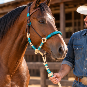 Harnais pour cheval en corde tressée avec détails en cuir brut |   Sangles en cuir réglables, équipement équestre durable pour l'entraînement à l'équitation, harnais - Product Image 4