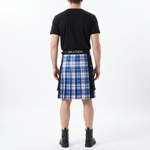 Kilt utilitaire écossais bleu et blanc à carreaux pour homme, avec poches cargo et sangles à boucle réglables, tenue de travail personnalisée - Product Image 4