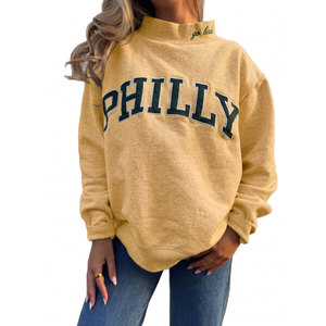 Sudadera Oversize de Cuello Redondo para Mujer con Bordado Frontal de Filadelfia, Color Liso, Tejido de Algodón/Fibra de Bambú, Manga Larga, Estilo Otoñal - Product Image 3