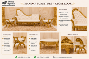 Mandapam Dorado de Lujo para Bodas Tamiles, Elegante Decoración de Templo Manavarai para Bodas del Sur de la India - Product Image 3