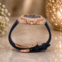 Montre de luxe pour homme, en alliage, sertie de diamants, cadran carré, quartz, or rose, acier inoxydable noir, cadran analogique, cristal saphir, 41 mm, ETA