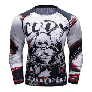 Wholesale Men's Sublimation Long Sleeve MMA BJJ Rashguard Compression Grappling Shirt OEM Custom Print - Product Image 3