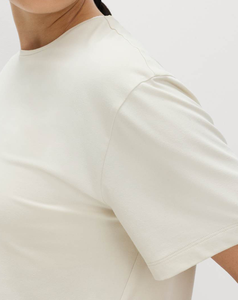 2026 Women's Hot Sale On Cream Crew Neck Short Sleeve Loose Fit Solid Color Cotton T-Shirt Simple Style Yoga <b>Top</b> <b>Low</b> MOQ - Product Image 5
