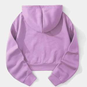 Sweat-shirt à capuche court pour femme, couleur unie, avec cordon de serrage, qualité supérieure, vente en gros OEM - Product Image 1