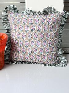 Housses de coussin vintage en coton à motifs floraux, coussins décoratifs bohèmes imprimés à la main, housses de coussin de canapé-lit avec bordure bohème, coussin indien - Product Image 4