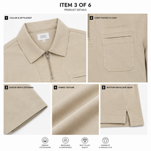 Polo de Algodón Grueso Lavado Estilo Vintage Oversize Personalizado con Cremallera 1/4 para Hombre, Camiseta Polo Streetwear con Hombro Caído y Bolsillo, Camiseta con Media Cremallera - Product Image 4