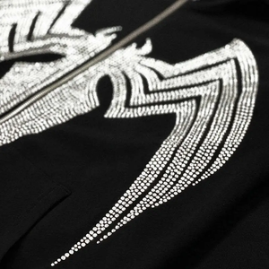 Sudadera con capucha negra para hombre con cremallera, estilo urbano, oversize, con diseño de araña y estampado brillante frontal - Product Image 4