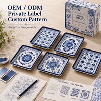 Ensemble d'assiettes à dessert en céramique à motifs bleus assortis, carrées et rectangulaires, plats de service, logo personnalisé, fournisseur d'assiettes à dessert OEM