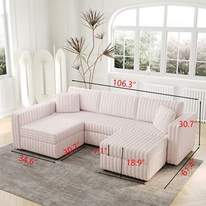Divano a U Morbido per 4 Persone, Elegante e Confortevole per Camera da Letto e Soggiorno, Abbinabile a Pouf con Sollevamento Idraulico da 78 cm - Product Image 4