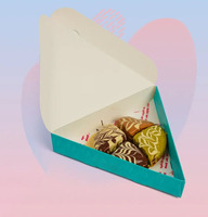 Boîte d'emballage en papier écologique pour boulangerie, gâteaux, traiteur, mini burgers, croissants, forme crêpe triangle, design gaufré, sushi