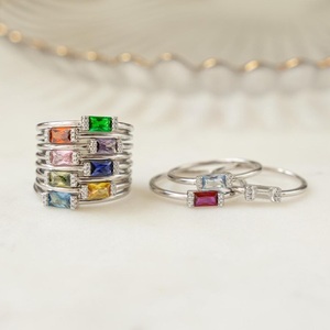 Personalized Vintage Emerald Cut 12 Months Birthstone <b>Open</b> <b>Ring</b> Gold Plated 925 Silver Adjustable Wedding Finger Gift - Product Image 3