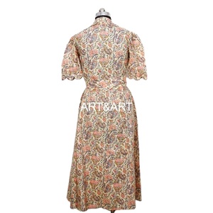 Robe midi à col en V pour femme, en coton doux, imprimé floral, manches courtes, style bohème, pour mariages, occasions décontractées, tenue de soirée, naturelle et écologique - Product Image 5