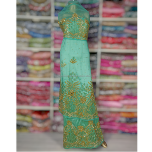 Emballage africain en tissu de soie rouge fait à la main pour femmes nigérianes par Shubham Collections Design respirant - Product Image 5