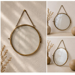 Miroir rond en laiton avec chaîne, surface réfléchissante, décoration murale en métal, finition antique, décoration murale pour la maison - Product Image 3