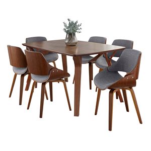 Folia Fabrizzi della metà del secolo moderno Set da pranzo in legno di noce e tessuto grigio di - Product Image 1