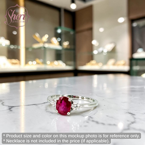 Bague en or blanc massif 18 carats avec rubis naturel de forme ovale et diamants naturels couleur F-G pureté SI1-2 pour usage quotidien [Sheri Jewels] - Product Image 3