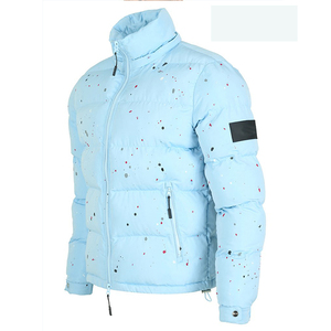 Veste matelassée à capuche bleu clair avec imprimé à pois, coupe-vent, manteau d'hiver, coupe régulière, style décontracté unisexe, fermeture éclair - Product Image 2