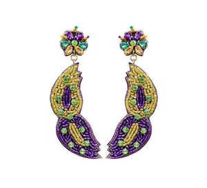 Pendientes florales con cuentas de béisbol, diseño de hoja y flor bordada con cuentas de vidrio naranja, rosa y verde, ideales para fiestas, bodas o como regalo. - Product Image 2