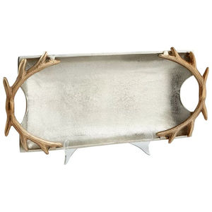 Ensemble de deux plateaux de service en métal avec poignée dorée, finition argentée, pour la maison et la restauration, plateau de service alimentaire - Product Image 6