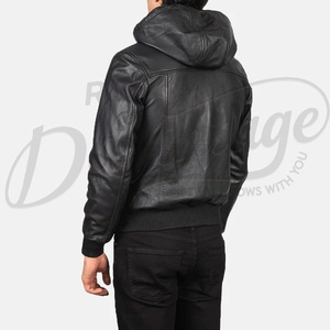Veste de pilote MA1 en cuir noir authentique pour homme, col baseball, manteau de pilote en cuir véritable, vente en gros, streetwear urbain - Product Image 4