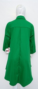 Embroidery <b>Button</b> Customised Autumn Women's High Low Cotton Solid Casual Loose Green Pink Color Long Dress - Product Image 2