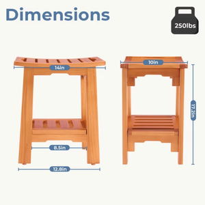 Sgabello da Doccia in Teak da 14 Pollici, Antiscivolo e Regolabile, per Bagni Piccoli e Vasche Esterne, Attrezzatura di Sicurezza per Anziani - Product Image 2