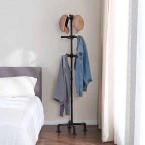 Porte-manteau industriel en métal sur pied avec crochets à double niveau pour rangement de chambre, finition noire - Product Image 5