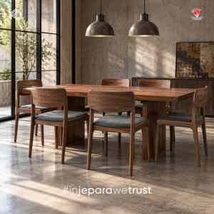 Chaise de salle à manger moderne en teck massif avec siège rembourré, chaise en bois de style mid-century pour restaurant, hôtel, café, mobilier de maison - Product Image 1