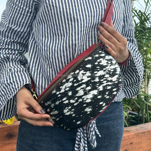 Bolsos cruzados de cuero reciclado metálico con pelo para mujer, riñoneras occidentales y riñoneras, bolsos de hombro de piel de vaca - Product Image 3