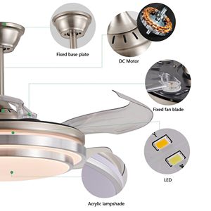 Ventilatore da Soffitto LED Moderno da 42 Pollici con Telecomando, 3 Livelli di Lame Retrattili, 6 Velocità Regolabili, Design Silenzioso - Product Image 5