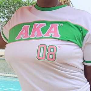 AKA <b>White</b> Jersey <b>Shirt</b> Women Greek Letter Embroidered Athletic Crewneck Premium Quality Top - Product Image 6