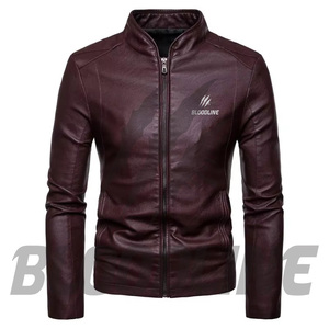 Bloodline Men's Black PU <b>Leather</b> <b>Jacket</b> Stand Collar Zipper Closure Slim Fit Moto Style Autumn Wear - Product Image 4