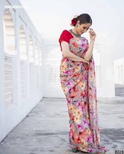 Ocassional Wear Excellent Quality Japan <b>Satin</b> with Rich Digital Print Saree-<b>Blouse</b> Collection Woman Fashion Manufacturer - Product Image 2
