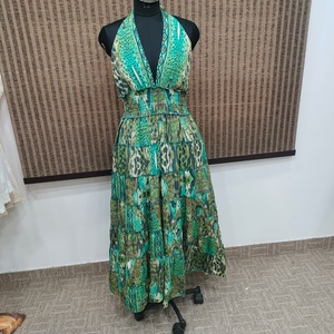 Vestido Maxi Ligero de Poliéster con Estampado Africano sin Mangas para Mujer, Cuello en V, Escalonado, Elegante, Floral, Formal, para Verano y Playa - Product Image 4