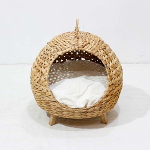 Woven Fiber Round Pet House with Carry Handle Breathable Nest for <b>Cats</b> & Dogs Indoor All Seasons Classic Waterproof - Product Image 2