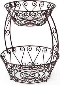 Cesta de almacenamiento de frutas de hoja de tortuga de 2 niveles con diseño personalizado, estante de frutas de metal tradicional - Product Image 3