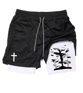Pantalones cortos para correr 2 en 1 para hombre, pantalones cortos de secado rápido para entrenamiento en el gimnasio con bolsillo para teléfono - Product Image 1