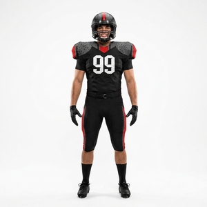 Maillot de football américain personnalisé pour homme, manches courtes, noir et rouge, sublimé, anti-humidité, coupe ajustée, adulte - Product Image 1