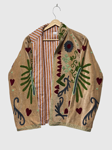 เสื้อแจ็คเก็ตกำมะหยี่ปักลาย Peace คอตั้ง แขนยาว ไซส์ใหญ่สำหรับผู้หญิง สไตล์บลูซอง สำหรับใส่ในฤดูใบไม้ร่วง ดีไซน์งานปักมือ - Product Image 3
