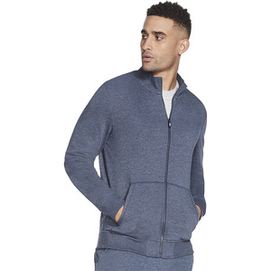 Sweat-shirt bleu à fermeture éclair pour homme, couleur unie, coupe décontractée, col montant, manches longues, tricoté, pour l'automne - Product Image 1