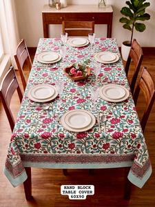 Nappe de table en coton imprimée à la main de qualité supérieure, 6 places, réutilisable, disponible au prix direct usine - Product Image 3
