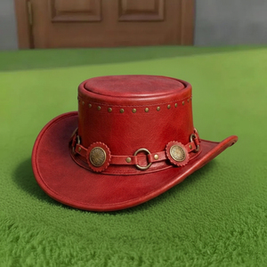 Sombrero de copa de cuero rojo hecho a mano de primera calidad, estilo Steampunk, gótico, occidental, para cosplay. - Product Image 5