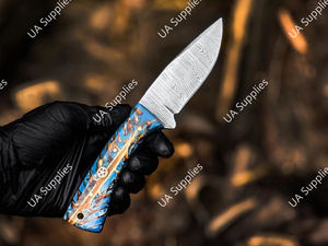 มีดเหล็กดามัสกัสตีขึ้นรูปด้วยมือ ใบมีดแบบดรอปพอยต์ สำหรับเอาตัวรอด ตั้งแคมป์ ล่าสัตว์ ด้ามจับรูปทรงกรวยสน พร้อมปลอกหนัง ขายส่งราคาดีที่สุด - Product Image 2