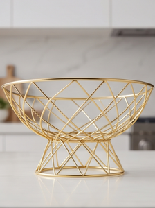 Cesta de Almacenamiento de Frutas con Pedestal de Alambre Metálico Dorado con Diseño Geométrico de Diamantes, Organizador para Mesa de Cocina, Venta al Por Mayor - Product Image 3