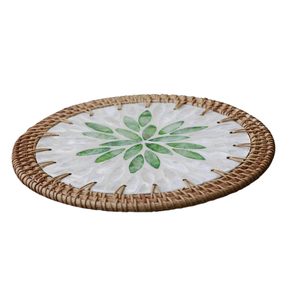Designer Rattan <b>Placemat</b> Mother of Pearl Motif Hand Woven Mat for Luxury Interior Designers - Product Image 2