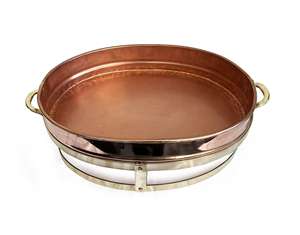 Plat de service ovale en cuivre martelé à la main de 21 pouces avec couvercle sphérique et bain-marie pour garder les boissons chaudes sur tous les types de cuisinières - Product Image 2